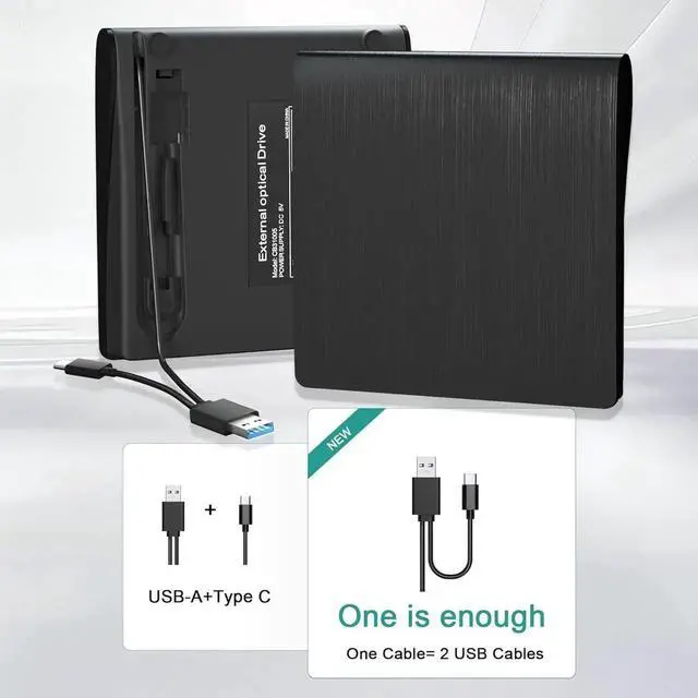 Alt view image 2 of 7 - External CD/DVD Drive for Laptop PC, Portable CD DVD Player USB 3.0 Type C Portable Optical Drive, External CD DVD Burner Compatible with Windows 10 11 Linux Mac OS