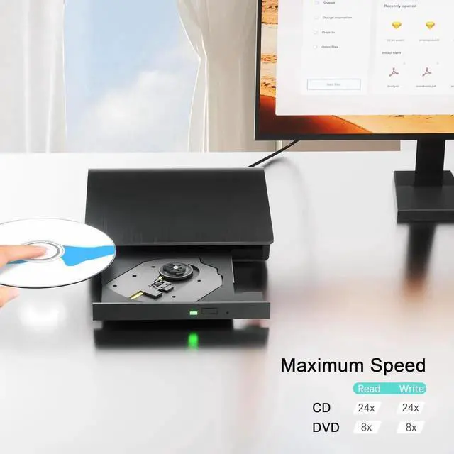 Alt view image 7 of 7 - External CD/DVD Drive for Laptop PC, Portable CD DVD Player USB 3.0 Type C Portable Optical Drive, External CD DVD Burner Compatible with Windows 10 11 Linux Mac OS