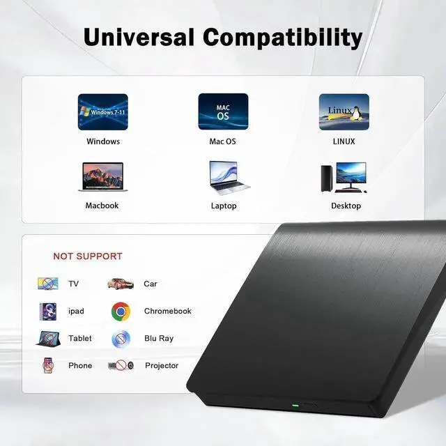 Alt view image 5 of 7 - External CD/DVD Drive for Laptop PC, Portable CD DVD Player USB 3.0 Type C Portable Optical Drive, External CD DVD Burner Compatible with Windows 10 11 Linux Mac OS
