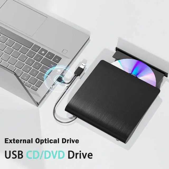 Alt view image 3 of 7 - External CD/DVD Drive for Laptop PC, Portable CD DVD Player USB 3.0 Type C Portable Optical Drive, External CD DVD Burner Compatible with Windows 10 11 Linux Mac OS