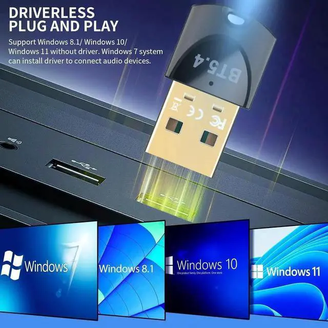 Alt view image 3 of 7 - Bluetooth Adapter 5.4 for PC, USB Bluetooth Adapter Dongle, EDR Bluetooth Wireless Transmitter Receiver for Desktop, Laptop, Headset, Keyboard, Mouse, Bluetooth Stereo, Support Windows11/10/8.1