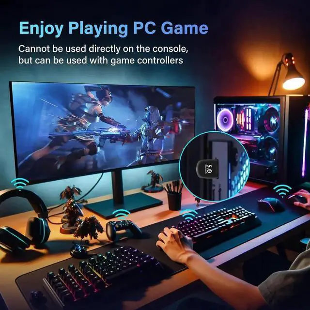 Alt view image 5 of 7 - Bluetooth 5.4 Adapter PC, Bluetooth 5.4 USB Wireless Adapter for PC Windows 11/10/8.1/7, Mini-Sized Bluetooth Dongle Receiver, Plug and Play, for Laptop, Headphones, Keyboard, Mouse and More