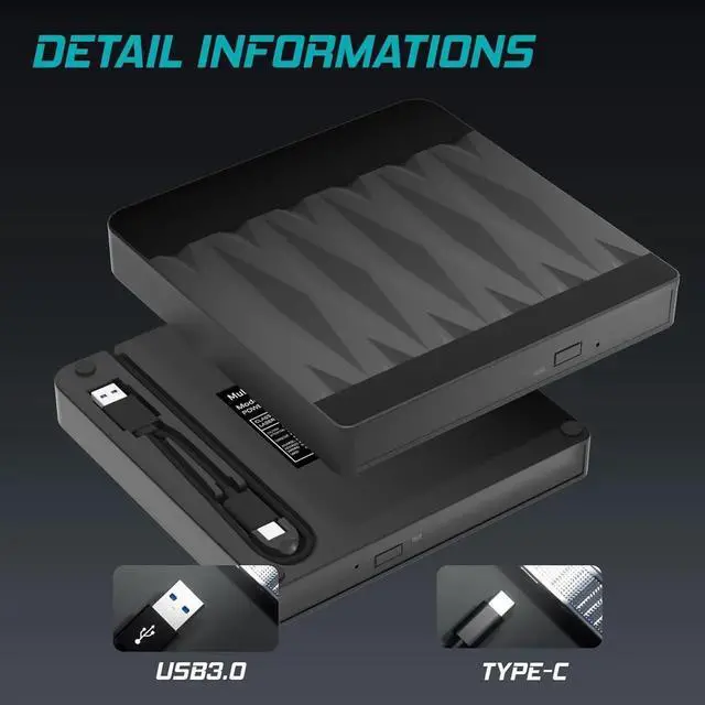 Alt view image 5 of 7 - External Blu Ray Drive, USB 3.0 and Type-C External Blu Ray Burner Portable Blu Ray DVD/CD/BD Player, 3D Optical Bluray CD DVD Drive Compatible with Windows XP/7/8/10/11 MacOS Laptop Desktop