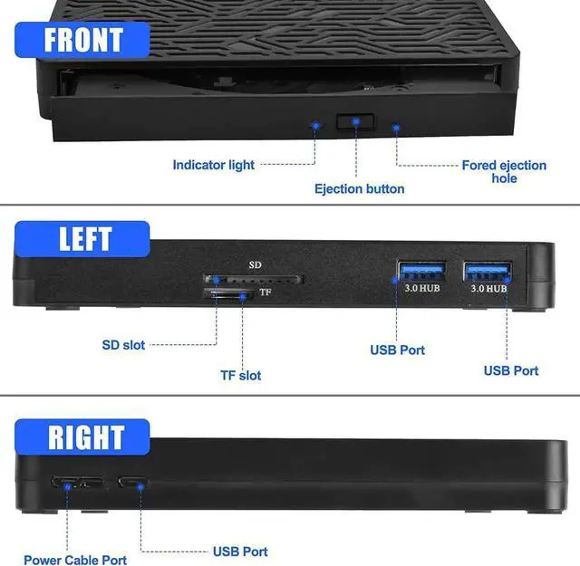 Alt view image 4 of 7 - DVD Drive, USB3.0/Type-C DVD CD ROM +/-RW Player for Laptop, Optical Disk Burner with Hub, 2 USB 3.0 Port, SD/TF Port, Micro USB Type C Cord for PC Desktop Mac Book Windows 10/8/7 Linux OS