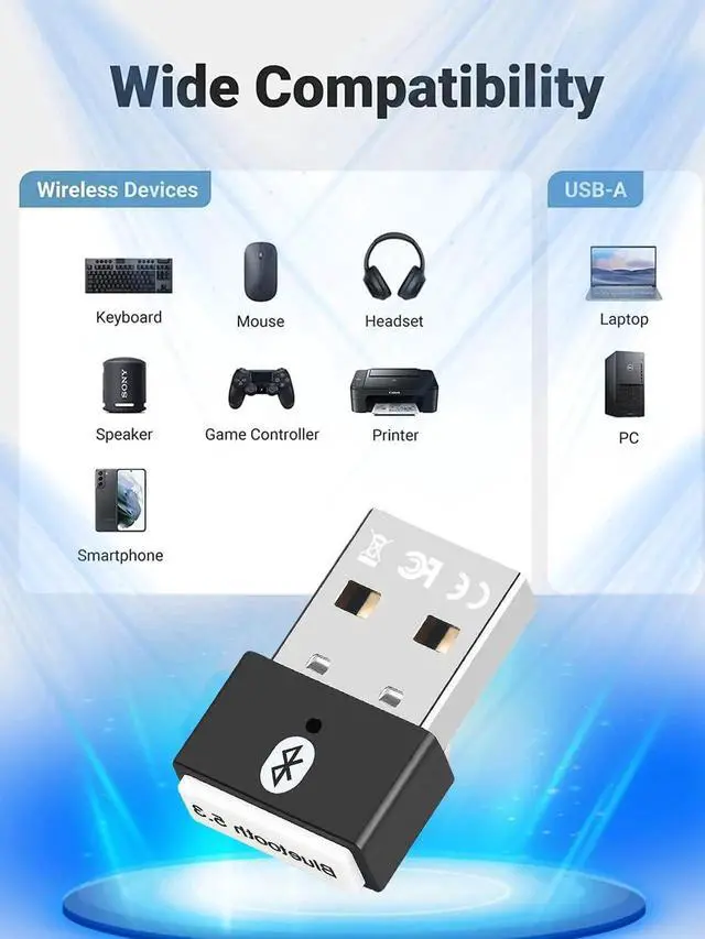 Alt view image 7 of 7 - USB Bluetooth 5.3 Adapter for PC, Supports Windows 11/10/8.1 (Plug & Play), Mini 5.3+ EDR Bluetooth Dongle Receiver &Transmitter, 5.3 Bluetooth USB Adaper for PC, Laptop,Keyboard,Mouse,Headsets