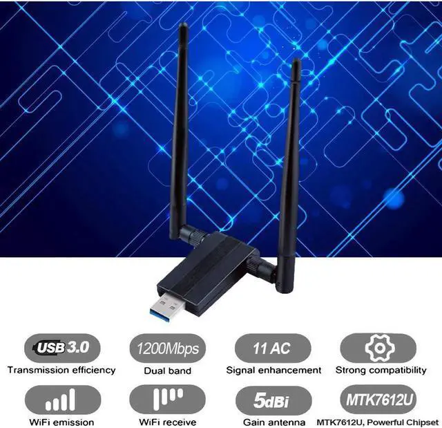 Alt view image 2 of 7 - USB WIFI Adapter 1200M USB 3.0 Wireless Wifi Dongle 5G/866Mbps 2.4G/300Mbps 5dBi Dual Band Antenna 802.11 AC Wireless Network Adapter for Desktop/PC/Laptop Windows XP/Vista/7/8/10, Linx2.6X Mac OS X
