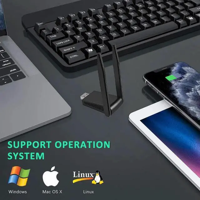 Alt view image 4 of 7 - WLAN Stick USB 3.0 WiFi Adapter PC 1300Mbps WiFi Dongle 2.4GHz/5GHz High Gain Dual Band 5dBi Antenna Wireless Network Adapter for Desktop, Laptop WinXP/7/8/10/Vista/Linux