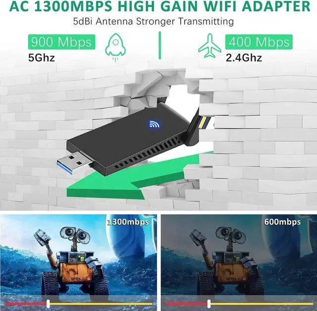 Alt view image 6 of 7 - WLAN Stick USB 3.0 WiFi Adapter PC 1300Mbps WiFi Dongle 2.4GHz/5GHz High Gain Dual Band 5dBi Antenna Wireless Network Adapter for Desktop, Laptop WinXP/7/8/10/Vista/Linux