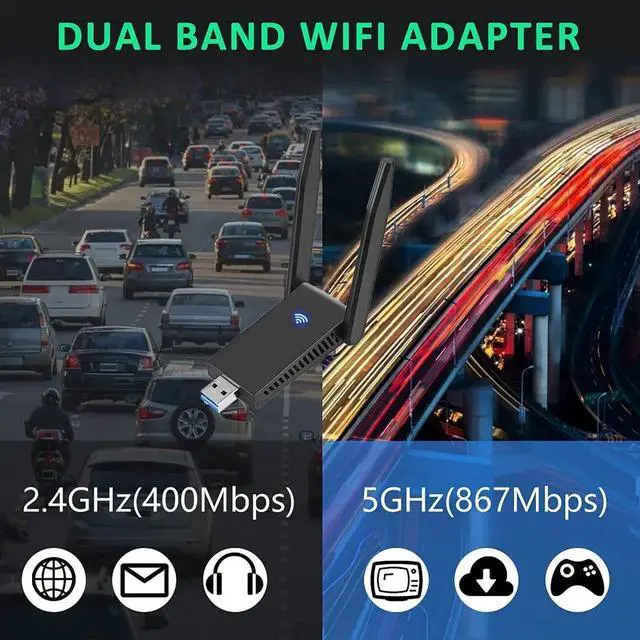 Alt view image 7 of 7 - WLAN Stick USB 3.0 WiFi Adapter PC 1300Mbps WiFi Dongle 2.4GHz/5GHz High Gain Dual Band 5dBi Antenna Wireless Network Adapter for Desktop, Laptop WinXP/7/8/10/Vista/Linux