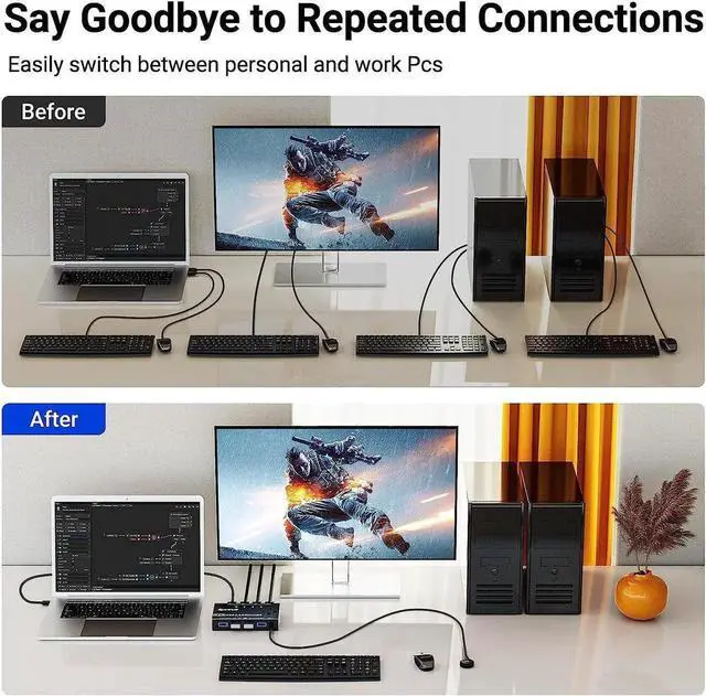 Alt view image 7 of 7 - 4x4 USB 3.0 Switch, 4 Port USB Switch Selector for 4 Computers Sharing 4 USB Devices, Keyboard Mouse Switch, USB Switcher Compatible with Mac/Windows/Linux,Wired Remote and 4 USB 3.0 Cable Included