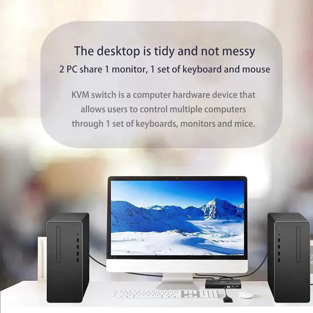Alt view image 5 of 7 - KVM Switch HDMI 2 Port 4K @60Hz, 2x1 HDMI KVM Switch for 2 Computers Sharing 1 Monitor and 3 USB Devices, with Extension Control Switch and 2 USB Cable & 2 HDMI Cable