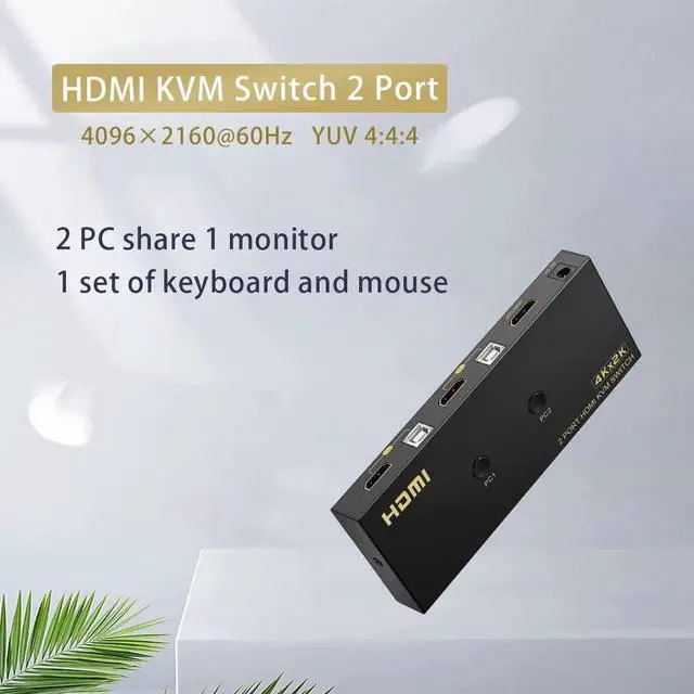 Alt view image 3 of 7 - KVM Switch HDMI 2 Port 4K @60Hz, 2x1 HDMI KVM Switch for 2 Computers Sharing 1 Monitor and 3 USB Devices, with Extension Control Switch and 2 USB Cable & 2 HDMI Cable