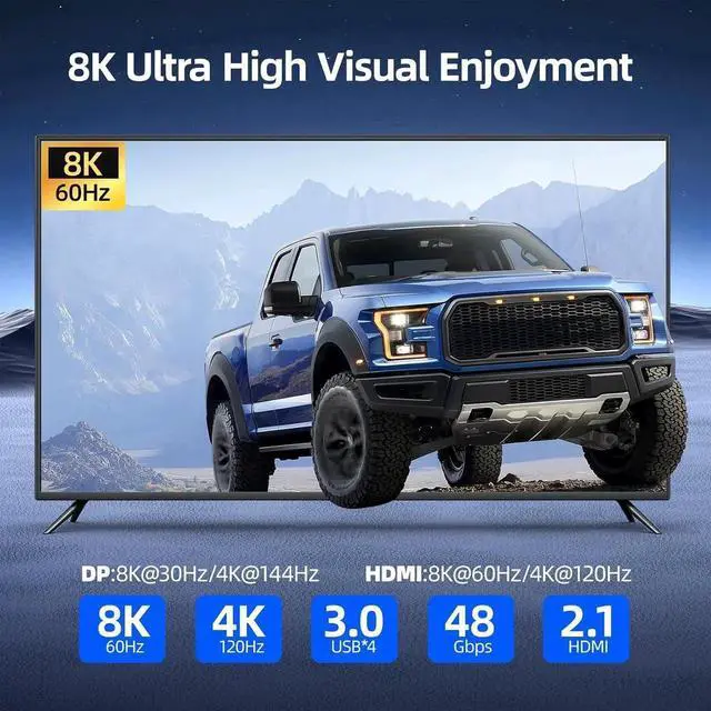 Alt view image 5 of 7 - 8K@60Hz KVM Switch 3 PCs 3 Monitors, Triple Monitors KVM Switch 4K@144Hz for 3 Computers that Share 3 Monitors and 4 USB 3.0 Devices Includes Power Supply, Wired Remote Control and USB Cables