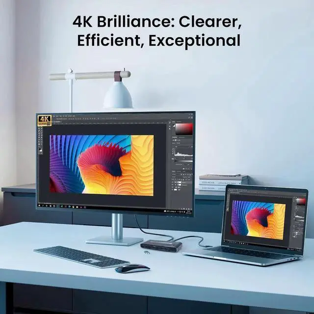 Alt view image 5 of 7 - Type-C KVM Switch for 2 Laptops Share 1 Monitor, KVM Switch Docking Station with 7 USB-A Ports, 2 USB-C Charging 100W, RJ45 Port, Thunderbolt KVM Supports 4K@60Hz with HDMI and DP for Laptops