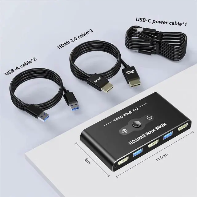 Alt view image 2 of 7 - USB HDMI KVM Switch with 4K@60Hz, 2 Port HDMI KVM Switches With 4 USB 3.0 Data Ports, KVM Switch 2 PC 1 Monitor Share Mouse, Keyboard, Printer, Include 2 HDMI cables,2 USB cable, 1 USB-C Cable