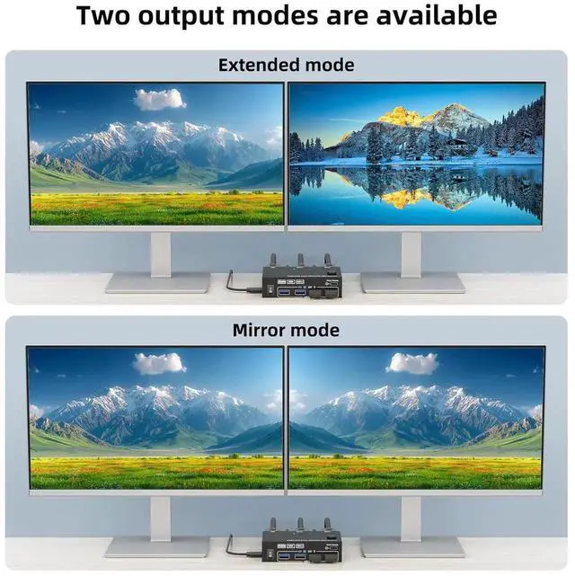 Alt view image 3 of 7 - Dual HDMI KVM Switch 2 Monitors 2 Computers 4K@60Hz 2K@144Hz, EDID Simulation, Dual Monitor KVM Switch with 4 USB 3.0 Port for Keyboard Mouse, 2 Monitors HDMI2.1 KVM Switches with Wired Remote