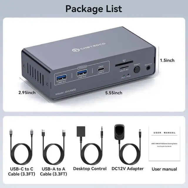 Alt view image 3 of 7 - KVM Switch 2 Monitors 2 Computers USB C Docking Station with 4K60Hz HDMI and 4K120Hz DP KVM Switch Dual Monitor 10Gbps USB C+USB A 3.2 5Gbps USB 3.0 and SD/microSD Card Slots for Laptop&Desktop