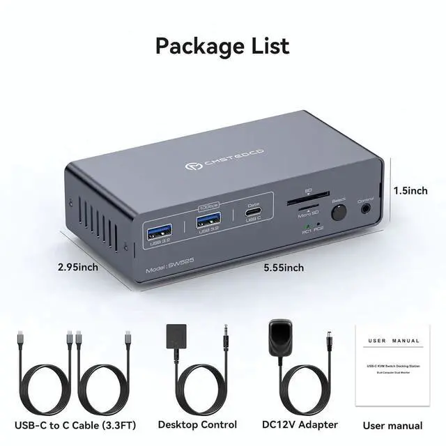 Alt view image 5 of 7 - 4K@120Hz USB C Docking Station with KVM Switch 2 Monitors 2 Computers Displayport USB 3.2 KVM Switches Dual Monitor for Dual Laptops Share a 1G Ethernet and SD/microSD Card Slots, Wired Remote
