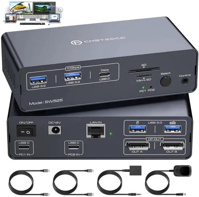 Main image of 4K@120Hz USB C Docking Station with KVM Switch 2 Monitors 2 Computers Displayport USB 3.2 KVM Switches Dual Monitor for Dual Laptops Share a 1G Ethernet and SD/microSD Card Slots, Wired Remote