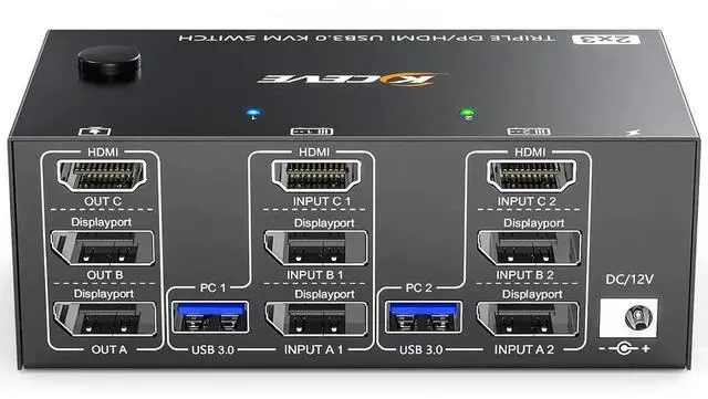 Main image of Triple Monitor KVM Switch 3 Monitors 2 Computers 8K@60Hz 4K@144Hz, HDMI + 2 Displayport KVM Switch Triple Monitor for 2 Computer Share 3 Monitors and 4 USB3.0 Device,with Wired Remote,USB Cable