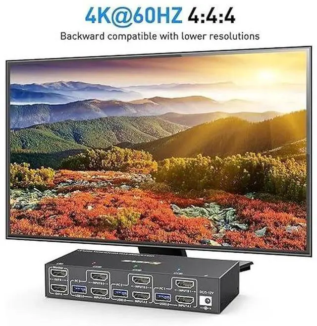 Alt view image 5 of 7 - HDMI KVM Switch 2 Monitors 3 Computers 4K@60Hz, EDID Emulator, Dual Monitor HDMI USB 3.0 KVM Switcher 3 in 2 Out for 3 Computers Share 2 Displays and 4 USB3.0 Devices, Included Wired Remote