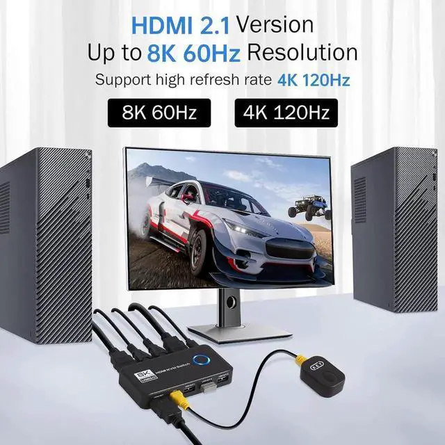 Alt view image 7 of 7 - 8K@60Hz HDMI 2.1 USB 3.0 KVM Switch for 1 Monitor 2 Computers, with 3 USB 3.0 Ports for Sharing Monitor, Keyboard, Mouse, Hard Drives, and Printer Includes 2 HDMI & USB Cables, and Controller