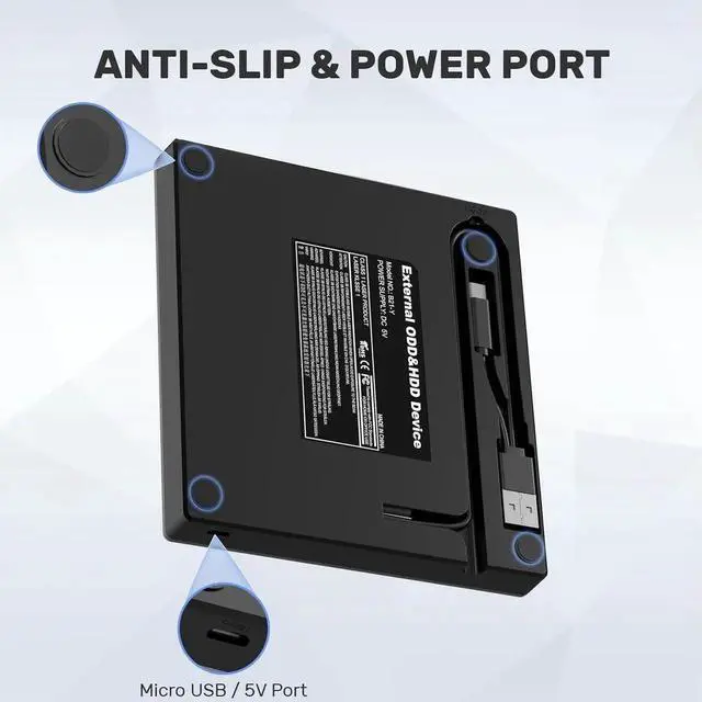 Alt view image 5 of 6 - [5-in-1] External CD DVD Drive, USB C USB 3.0 Portable CD/DVD +/-RW Drive/DVD Player with SD Card Reader USB 3.0 USB C Hub CD ROM Burner Compatible with Laptop Desktop PC Windows Linux MacOS (Black)