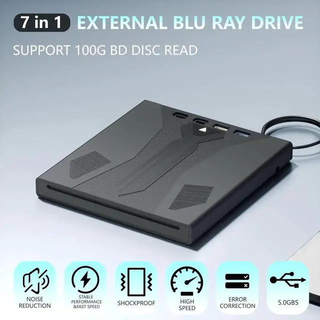 Alt view image 3 of 7 - [7 in 1] External Blu Ray Drive, Support 100G Disc USB 3.0 and Type-C Blu Ray Burner Portable Blu Ray DVD/CD/BD Player, 3D Optical Bluray DVD Drive Compatible with Laptop Desktop Windows MacOS