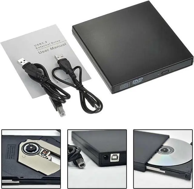 Alt view image 7 of 7 - External CD/DVD Drive, USB 2.0 Slim Protable External CD-RW Drive CD Burner DVD-R Reader Player for Laptop Notebook PC Desktop Computer, Black