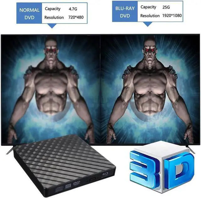 Alt view image 7 of 7 - External Blu ray Drive DVD/BD Player Read/Write Portable Blu-ray Drive USB 3.0 CD DVD Burner 3D Blu RAL Drive Compatible with/Win7/Win8/Win10/ Mac OS Blu ray Burner