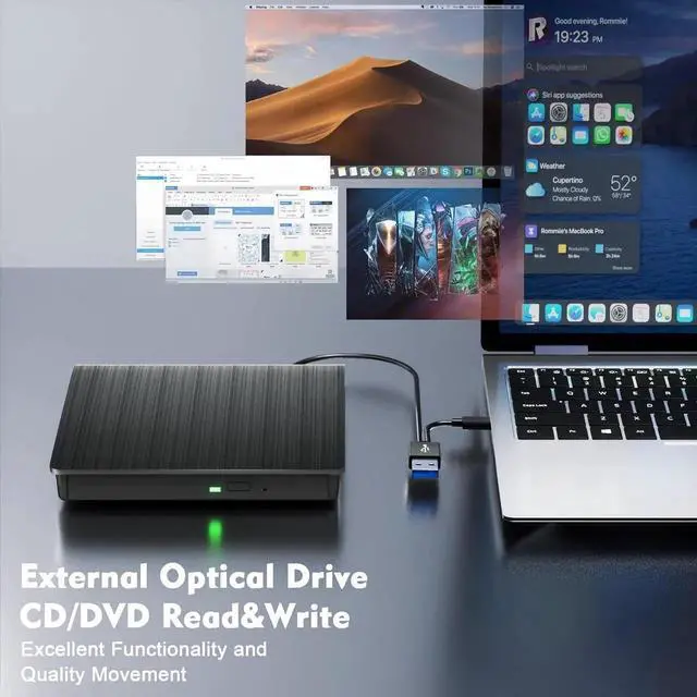 Alt view image 2 of 7 - External CD DVD Drive for Laptops, USB 3.0 Type-C Portable CD/DVD Player & Burner for Laptop/Desktop, USB C CD/DVD Drive, Compatible with Windows, Mac, Linux, Record CD/DVD Player Burner