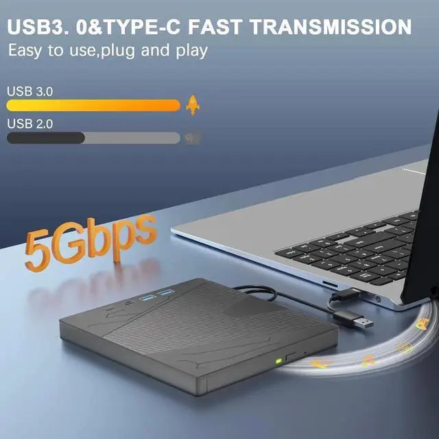 Alt view image 3 of 7 - External CD DVD Drive, 7 in 1 Portable CD/DVD Drives +/-RW Optical Drive with SD/TF Card Reader USB 3.0 &USB-C CD Burner Compatible with Laptop Desktop PC Windows 7/8/10/11/XP Mac Pro/Air Linux