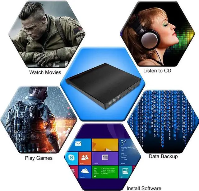 Alt view image 5 of 7 - [New Upgraded] External CD Drive, USB 3.0 Portable CD/DVD +/-RW Drive Slim DVD/CD ROM Rewriter Burner Compatible with Laptop Desktop PC Windows Linux OS Mac (Black)