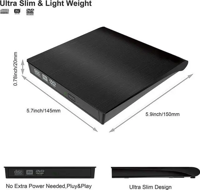 Alt view image 2 of 7 - [New Upgraded] External CD Drive, USB 3.0 Portable CD/DVD +/-RW Drive Slim DVD/CD ROM Rewriter Burner Compatible with Laptop Desktop PC Windows Linux OS Mac (Black)