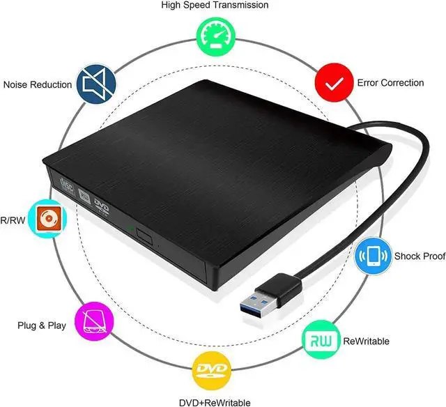 Alt view image 4 of 7 - [New Upgraded] External CD Drive, USB 3.0 Portable CD/DVD +/-RW Drive Slim DVD/CD ROM Rewriter Burner Compatible with Laptop Desktop PC Windows Linux OS Mac (Black)
