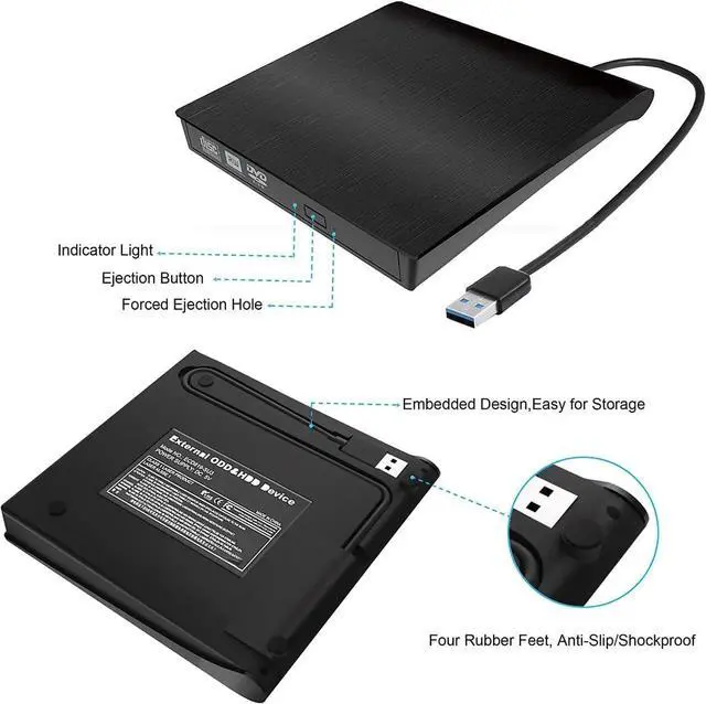 Alt view image 3 of 7 - [New Upgraded] External CD Drive, USB 3.0 Portable CD/DVD +/-RW Drive Slim DVD/CD ROM Rewriter Burner Compatible with Laptop Desktop PC Windows Linux OS Mac (Black)