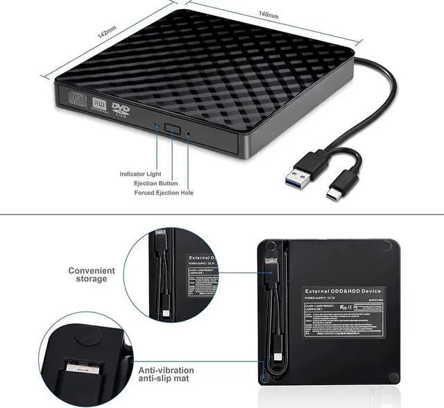 Alt view image 4 of 7 - External CD DVD Drive, USB 3.0 Type-C CD DVD +/-RW Optical Drive USB C Burner Slim CD/DVD ROM Rewriter Writer Reader Portable for PC Laptop Desktop MacBook Mac Windows 7/8.1/10 Linux OS Mac
