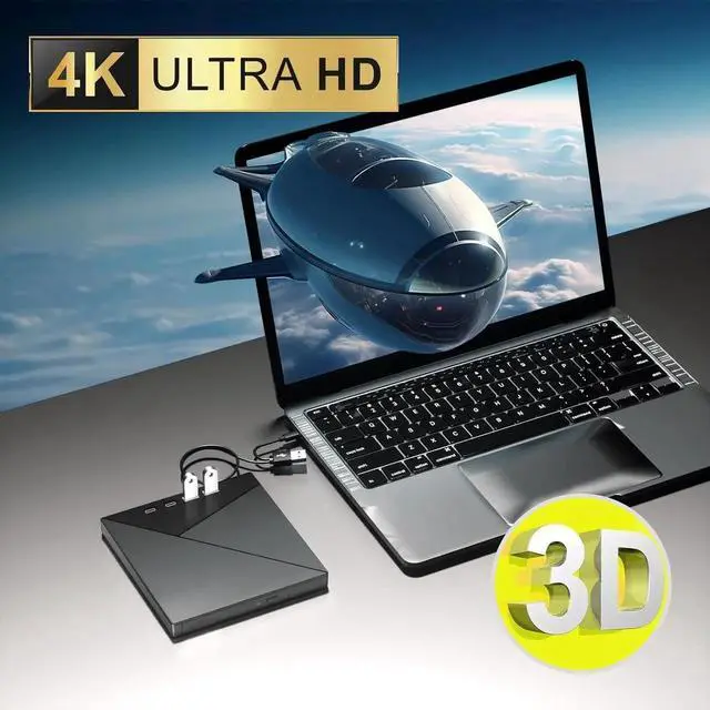 Alt view image 2 of 7 - 7 in 1 External Blu Ray Drive, 4K Blu Ray CD/DVD Burner with USB 3.0 Type-C Portable Blu-Ray Drive, 3D BD Player with 4 USB and SD/TF Ports, Optical Drive Compatible with Windows Linux MacOS