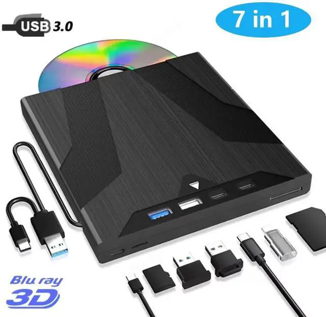 Main image of [7 in 1] External Blu Ray Drive, USB 3.0 Blu ray Drive with SD/TF Slot Ports, Blu ray Player for PC Laptop Portable 3D BD Disc Reader CD DVD -/+RW Burner Compatible with Windows Linux Mac OS