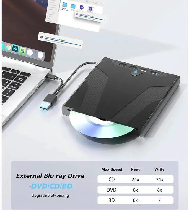 Alt view image 5 of 7 - [7 in 1] External Blu Ray Drive, USB 3.0 Blu ray Drive with SD/TF Slot Ports, Blu ray Player for PC Laptop Portable 3D BD Disc Reader CD DVD -/+RW Burner Compatible with Windows Linux Mac OS