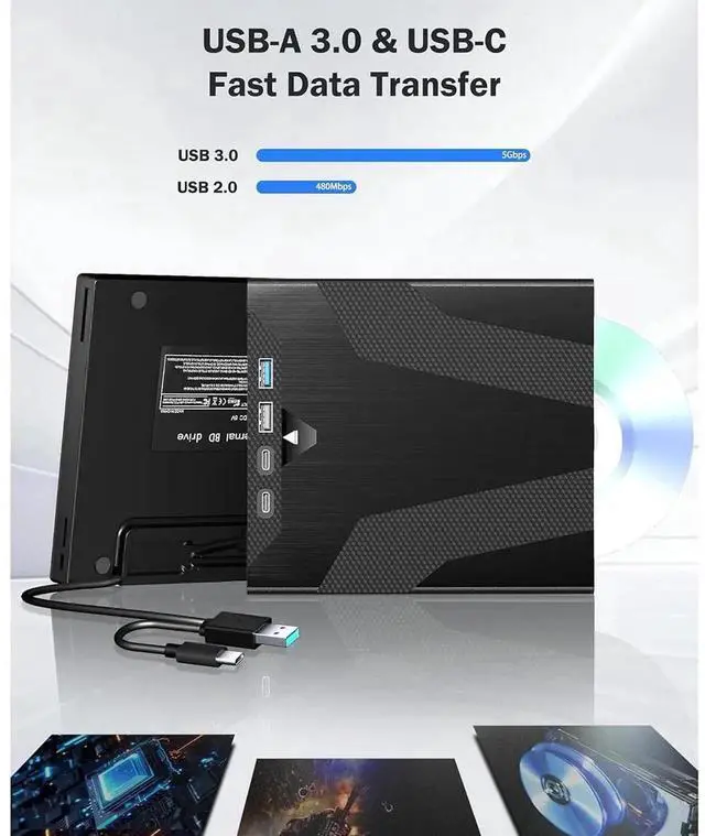 Alt view image 4 of 7 - [7 in 1] External Blu Ray Drive, USB 3.0 Blu ray Drive with SD/TF Slot Ports, Blu ray Player for PC Laptop Portable 3D BD Disc Reader CD DVD -/+RW Burner Compatible with Windows Linux Mac OS