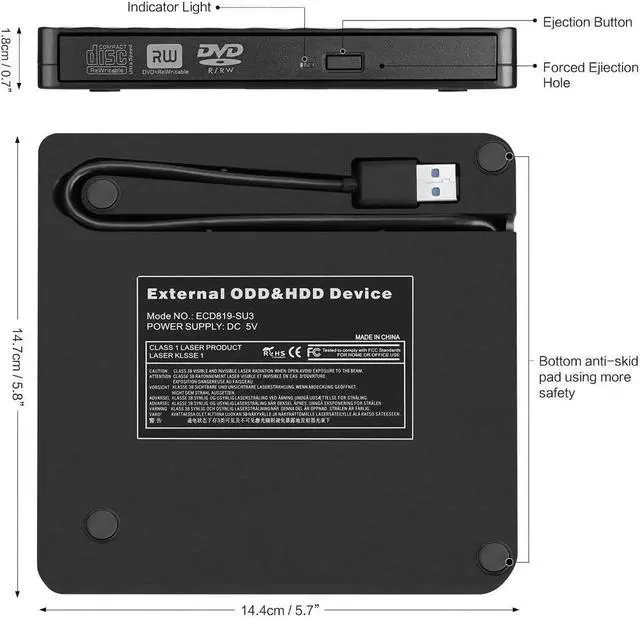 Alt view image 5 of 7 - External CD DVD Drive, USB 3.0 Portable CD/DVD +/-RW Drive Slim Optical Burner Writer Rewriter, High Speed Data Transfer for Laptop Notebook Desktop PC MAC OS Windows 7/8/10 (Black)