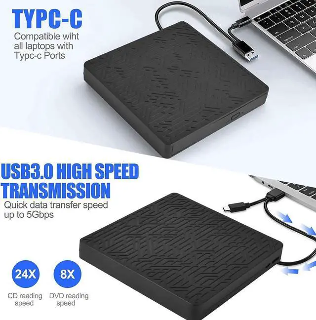 Alt view image 4 of 6 - External DVD Drive, USB3.0/Type-C DVD CD ROM +/-RW Player for Laptop, Optical Disk Burner with Hub, 2 USB 3.0 Port, SD/TF Port, Micro USB Type C Cord for PC Desktop Mac Book Windows 10/8/7 Linux OS