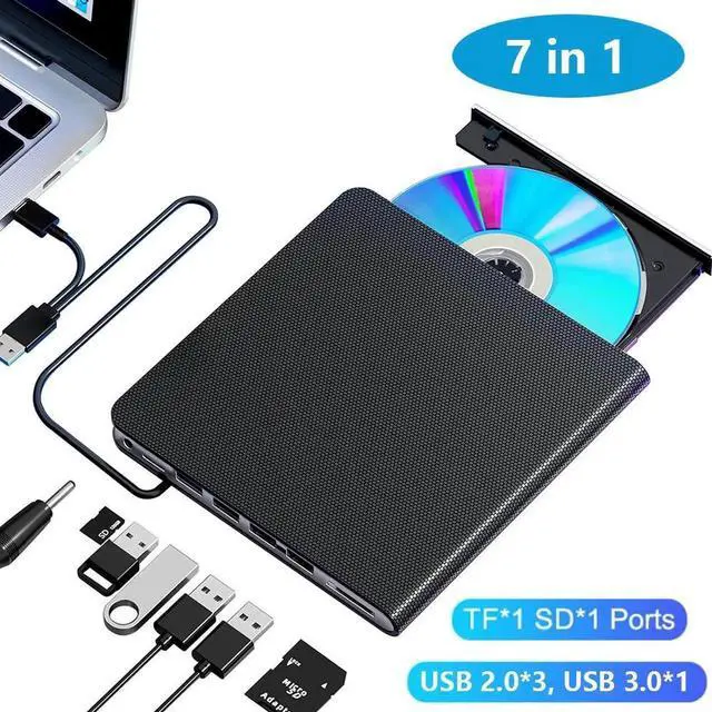 Main image of [7 in 1] External CD/DVD Drive, Portable DVD Drive USB3.0/Type-C Portable CD Drive CD±R/RW, CD-ROM, DVD±R/RW, DVD-RAM, External CD DVD Burner for Laptop/Desktops Windows xp /7/8.1/10/11