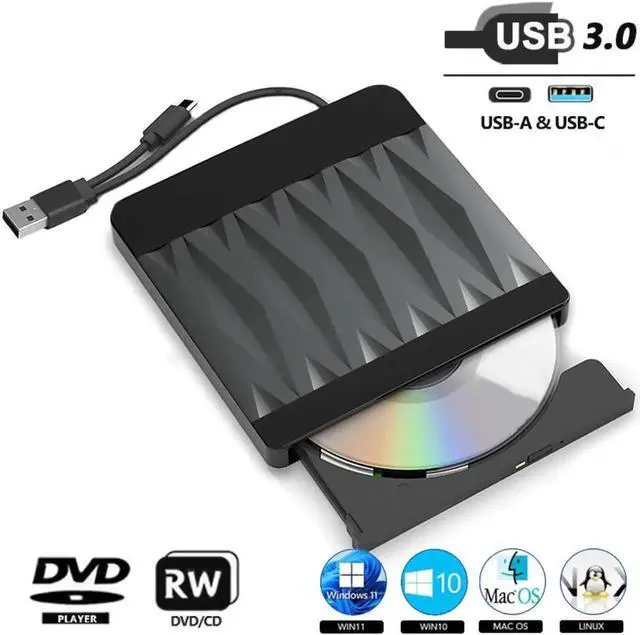 Main image of External CD/DVD Drive for Laptop, USB 3.0 CD ROM DVD Burner Slim Portable CD Reader DVD Player Reader Writer Optical Disc Drive Compatible with Laptop Desktop PC Windows 11/10/8/7 Linux MacOS