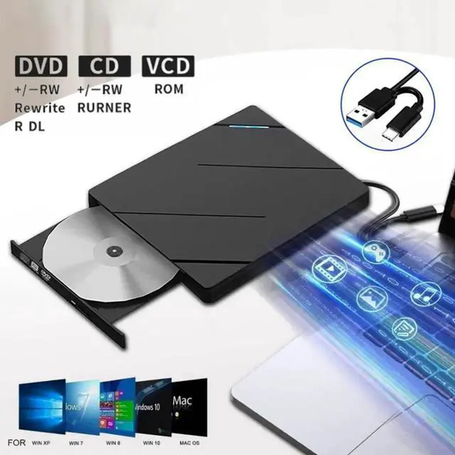 Alt view image 5 of 7 - [6 in 1] External CD DVD Drive with 3 USB 3.0 Ports and TF/SD Card Slots, USB 3.0 Type C Portable CD/DVD Disk Drive Player Burner Reader Writer for Laptop Desktop Windows 11/10/8/7 Linux Mac OS