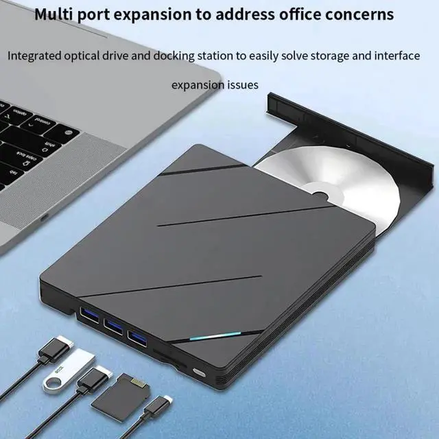 Alt view image 6 of 7 - [6 in 1] External CD DVD Drive with 3 USB 3.0 Ports and TF/SD Card Slots, USB 3.0 Type C Portable CD/DVD Disk Drive Player Burner Reader Writer for Laptop Desktop Windows 11/10/8/7 Linux Mac OS