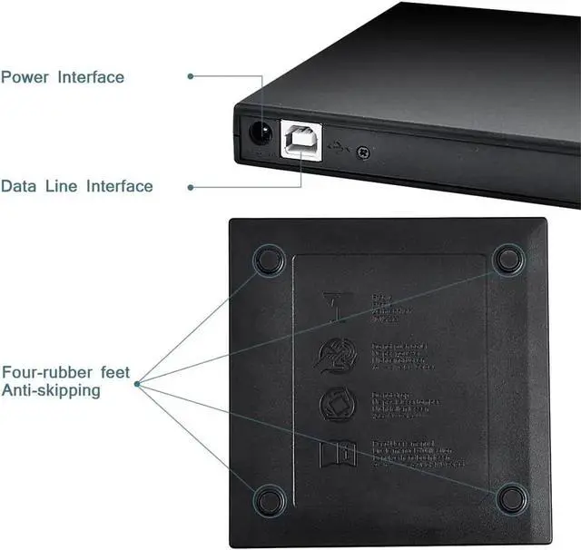 Alt view image 3 of 7 - External CD DVD Drive, USB 2.0 Slim Protable External CD-RW Drive DVD-RW Burner Writer Player for Laptop Notebook PC Desktop Computer, Black
