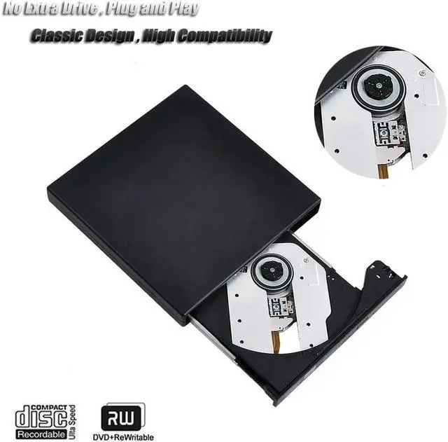Alt view image 4 of 7 - External CD DVD Drive, USB 2.0 Slim Protable External CD-RW Drive DVD-RW Burner Writer Player for Laptop Notebook PC Desktop Computer, Black