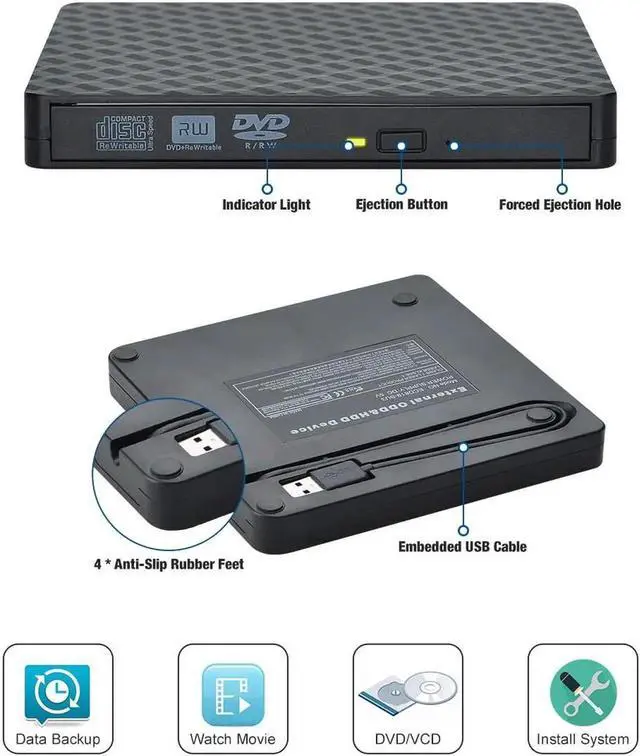 Alt view image 4 of 6 - USB 3.0 External CD DVD Drive, Ultra Slim CD/DVD +/-RW Writer Burner High Speed Data Transfer DVD/CD-ROM Drive for Windows 10/8/7 Laptop Desktop Mac MacBook Pro Air iMac HP Dell LG Asus
